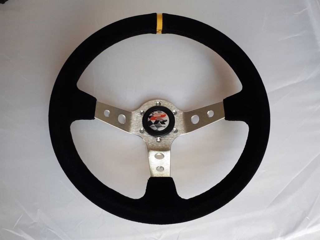 Tuningový hladký volant 320mm plochý stříbrný