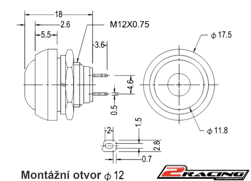 Tlačítko červené vodotěsné