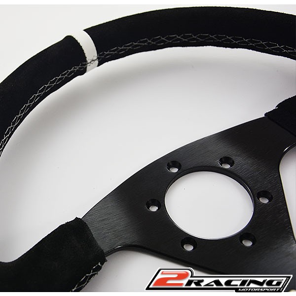 Semišový závodní volant RRS Traject 330mm plochý 3 ramenný červené prošití