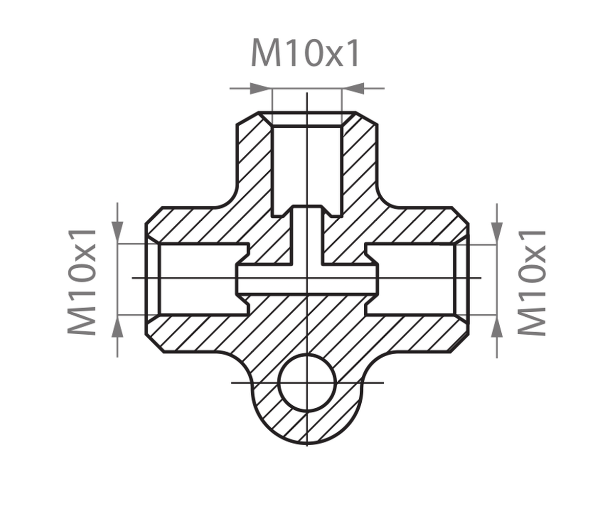 Téčko kostka konvexní pro rozdělení brzdové trubice M10x1