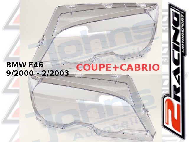 Sklo předního světlometu, lampy BMW E46 Coupe Cabrio 9/2001-3/2003 -PŘED facelift