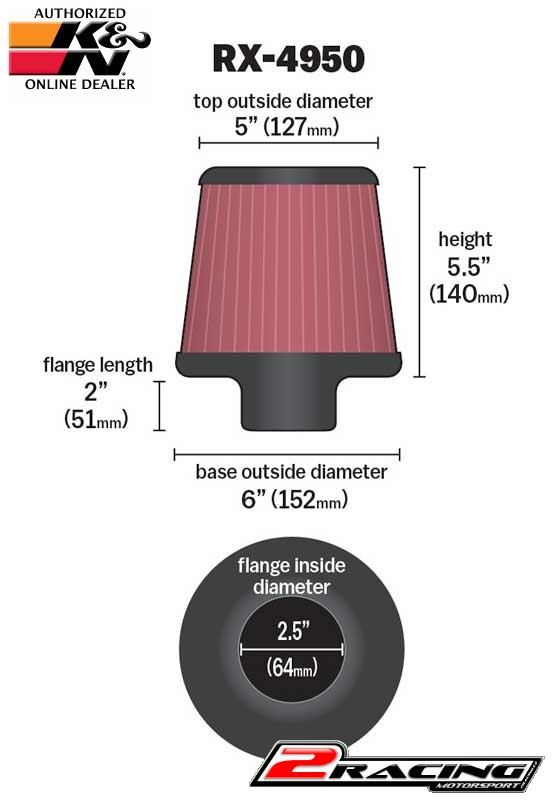 KN univerzální sportovní filtr 64mm vstup, výška 140mm RX-4950