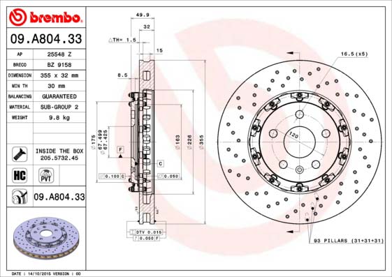 Přední plovoucí brzdový kotouč Opel Insignia kombi 2.0 Biturbo CDTI 4x4 7/2008>