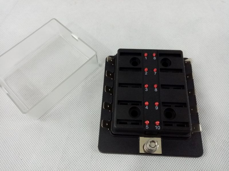 Držák 10 nožových pojistek s LED kontrolkou