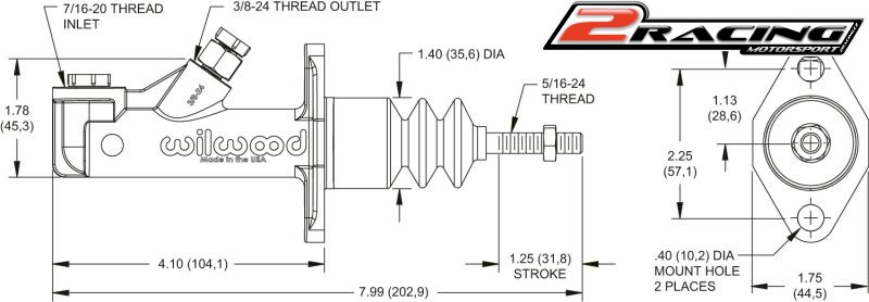 Alu brzdový váleček Wilwood pro ruční, nožní brzdu- 7/10" 17,8mm