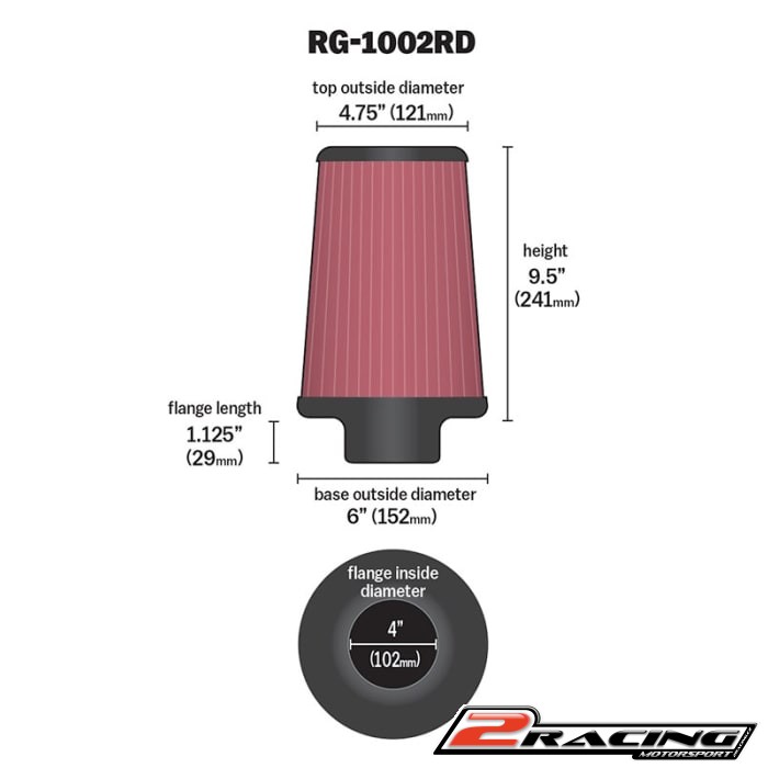 KN RG-1002RD sportovní filtr sání univerzál 76, 89, 102mm vstup