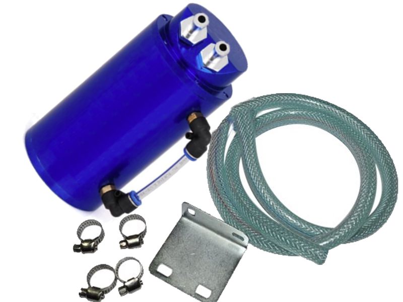 Modrý Oil catch tank, alu nádoba na olej z odvětrání výdechu motoru