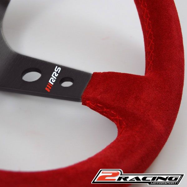 Semišový závodní volant RRS Corsa 350mm/90mm 3 ramenný červený