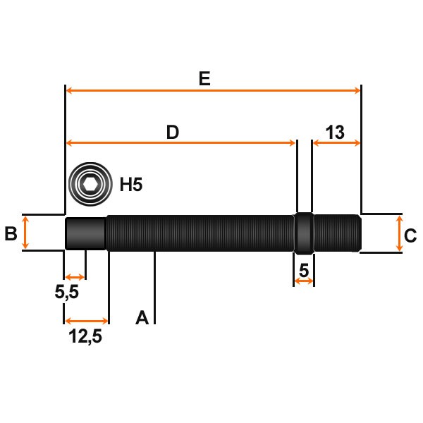 Šteft kola M14x1,5, délka 90 mm oboustranný závit