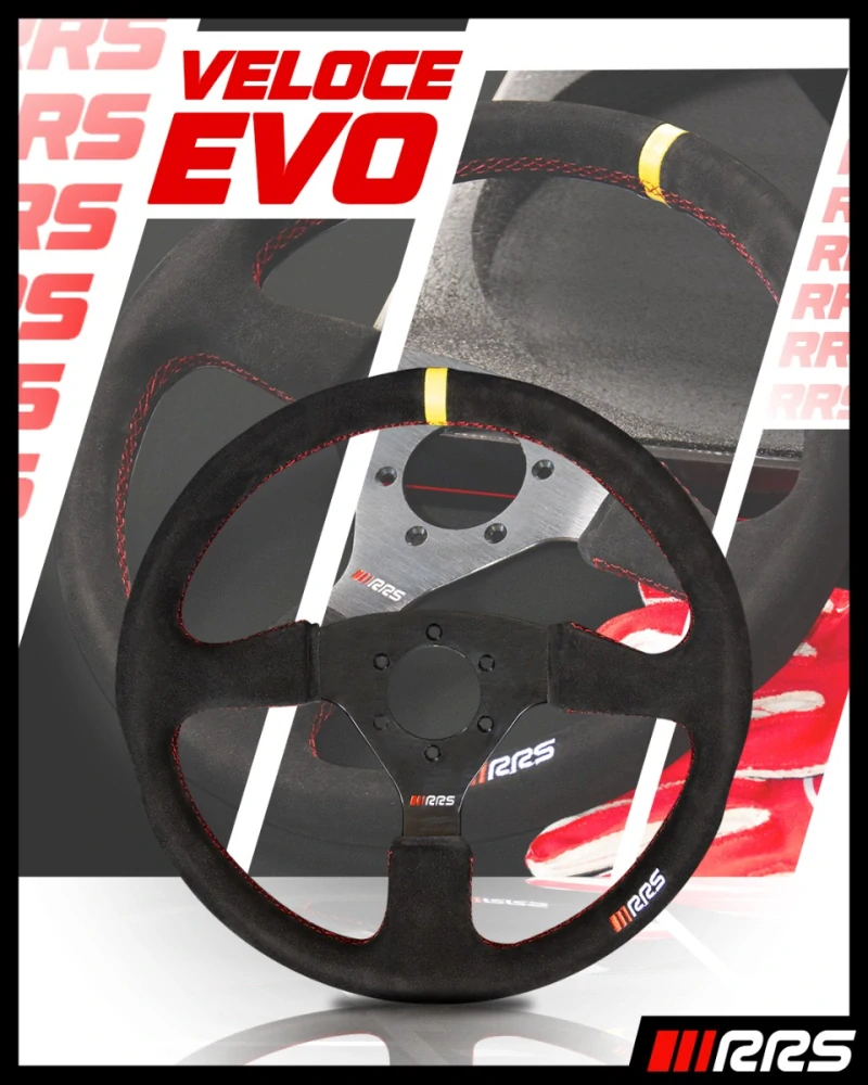 Semišový závodní volant RRS Veloce Evo 350mm/0mm plochý