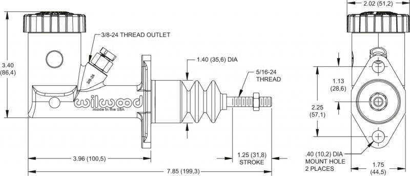 Alu brzdový váleček Wilwood pro ruční, nožní brzdu-5/8" 15,8mm