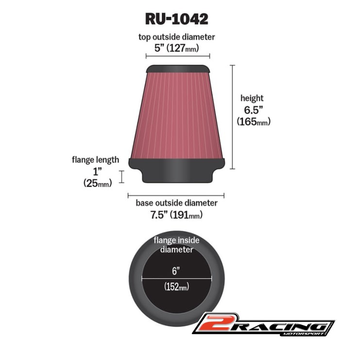 KN univerzální filtr kuželový RU-1042 vstup 152 výška 165 mm s gumovým topem