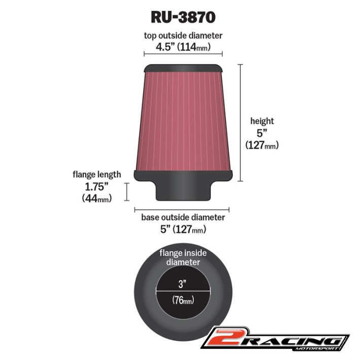 KN univerzální filtr kuželový RU-3870 vstup 76 výška 127 mm s gumovým topem