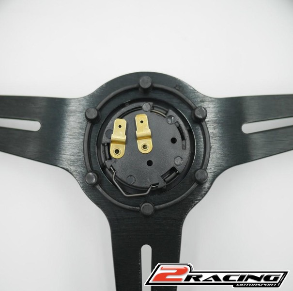 Závodní volant semišový 3ramena 350mm - odsazený 90mm černý 2 žluté proužky