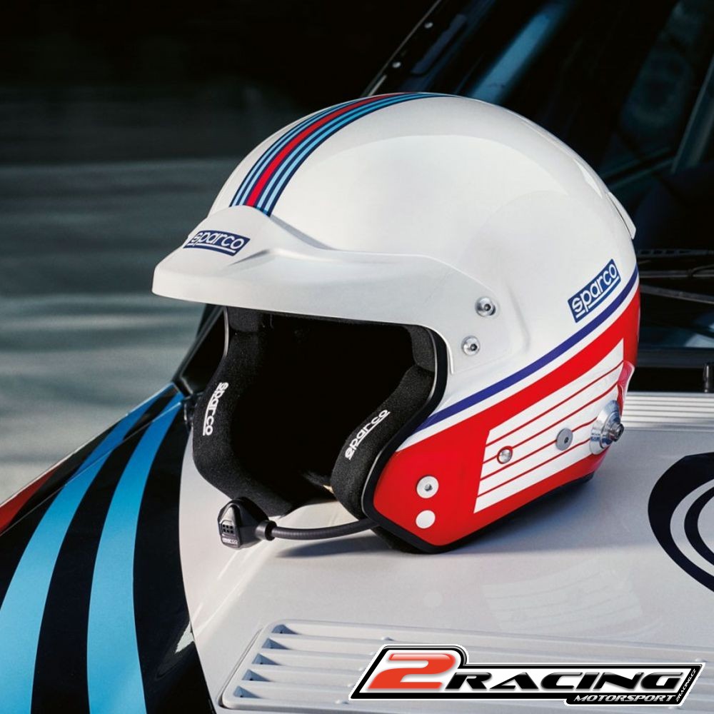 Jet otevřená závodní helma Sparco Air Pro RJ-5i Martini Racing (Design pruhy)