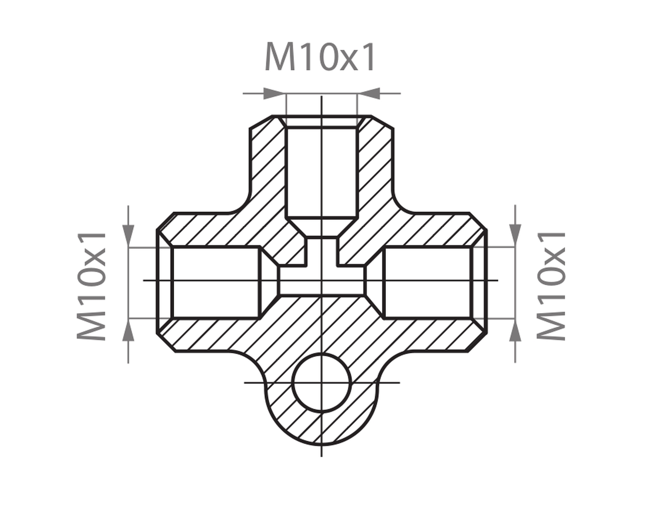 Téčko kostka konkávní pro rozdělení brzdové trubice M10x1