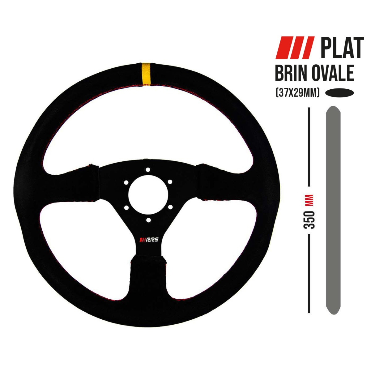 Semišový závodní volant RRS Veloce 350mm/0mm plochý širší věnec