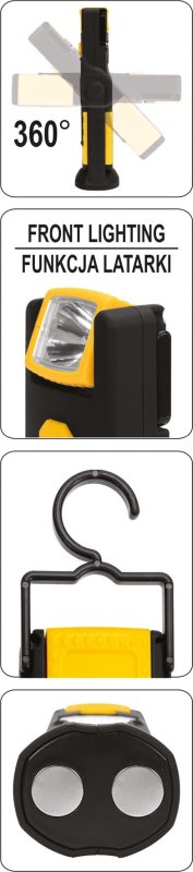 Montážní magnetická lampa 3W COB LED a dioda 1 LED dioda čelní, s magnetem