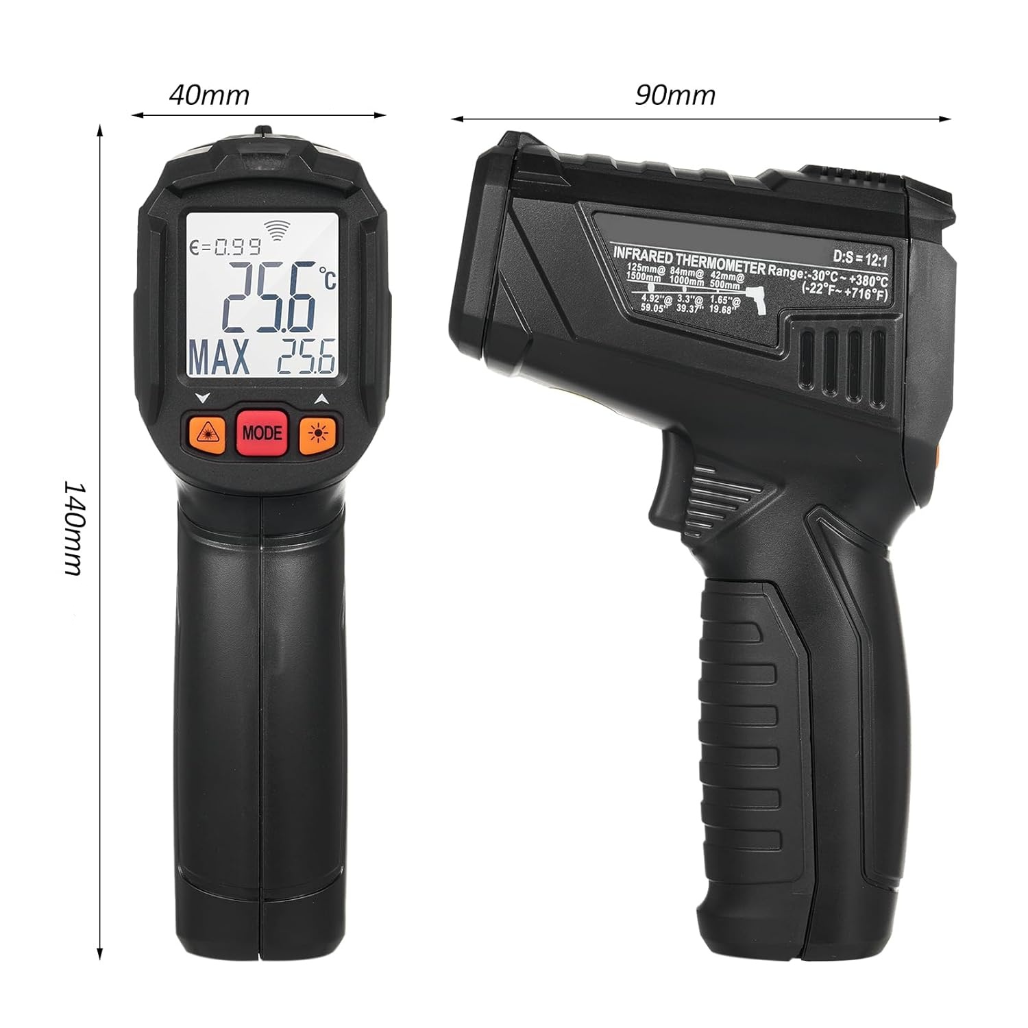 Bezdotykovy infra teploměr -30C až 380C digitální teploměr s laserem -optika 1:12