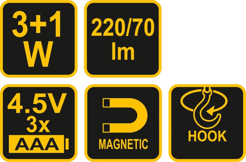 Montážní magnetická lampa 3W COB LED a dioda 1 LED dioda čelní, s magnetem