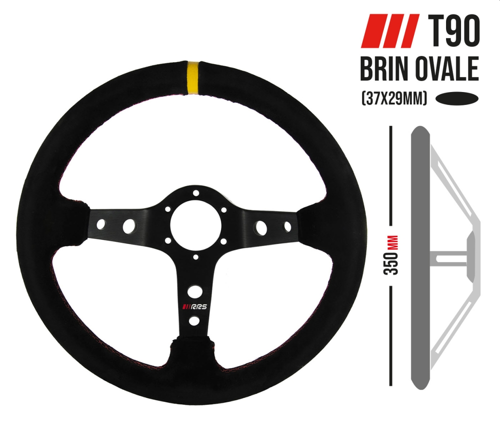 Semišový závodní volant RRS Rally 350mm/90mm 3 ramenný průměr věnce 32x28