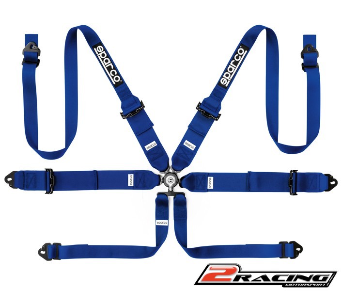 Sparco 6 bodý bezpečnostní pás FIA závodní HANS modrý,červený,černý