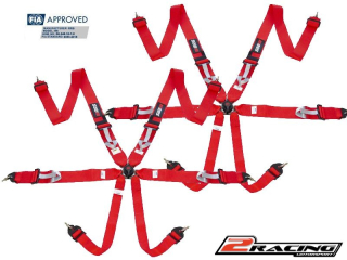 2 kusy RRS R6 bezpečnostní pás 6bodový FIA červený