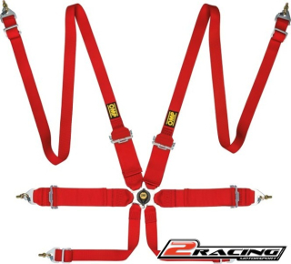 OMP 6 bodý bezpečnostní pás FIA závodní HANS červený,černý