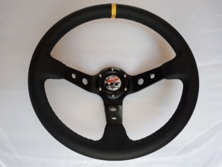 Závodní volant hladký 3ramena 350mm - odsazený 70mm - černý