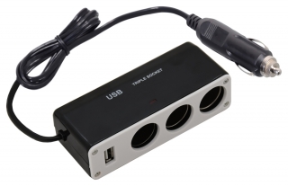 3 zásuvka CL rozbočovač zapalovače 12V s USB výstupem