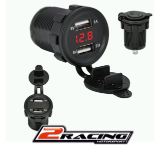 USB dvoj zásuvka s voltmetrem do auta lodě s krytkou, vodotěsná