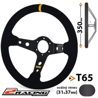 Semišový závodní volant RRS Carbon 350mm/65mm 3 ramenný oválný věnec