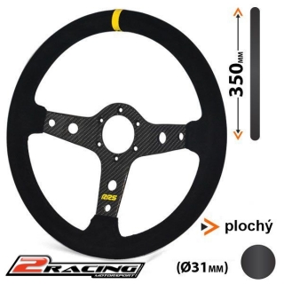 Semišový závodní volant RRS Carbon plochý 350mm/0mm plochý