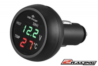 Auto voltmetr teploměr USB 12V 24V - dva displeje