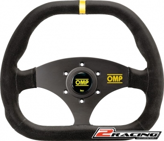 Semišový závodní volant OMP Kubic plochý tříramenný 310x265/0mm