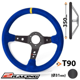 Semišový závodní volant RRS Corsa 350mm/90mm 3 ramenný modrý