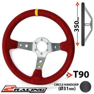 Semišový závodní volant RRS Corsa 350mm/90mm 3 ramenný červený