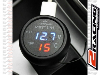 Auto voltmetr teploměr USB 12V 24V - dva displeje