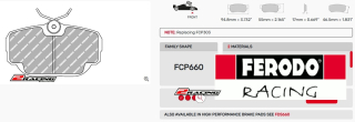 Závodní destičky DS2500 Ferodo racing FCP660H