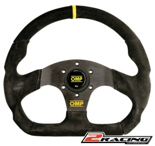Semišový závodní volant OMP Super Quadro plochý tříramenný 330/0mm