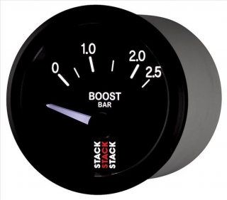STACK tlak turba 0 do +2.5 bar budík- ukazatel 52mm - černý - s čidlem tlaku, elektrický ST-3211