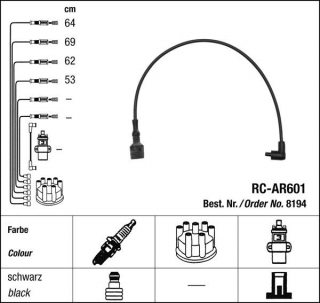Zapalovací kabely NGK Alfa Romeo 155 1.6 Twin Spark (05.96-12.97) RC-AR601 8194 (sada)
