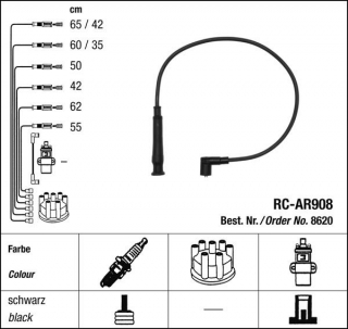 Zapalovací kabely NGK Alfa Romeo 155 1.8 Twin Spark (05.96-12.97) RC-AR908 8620 (sada)