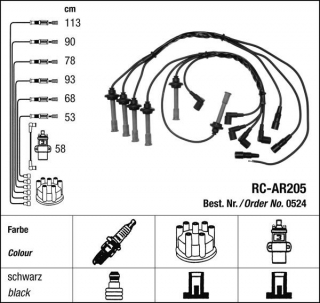 Zapalovací kabely NGK Alfa Romeo 164 2.5 (09.92-09.98) RC-AR205 524 (sada)
