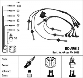 Zapalovací kabely NGK Alfa Romeo 164 3.0 (11.87-10.92) RC-AR912 8629 (sada)