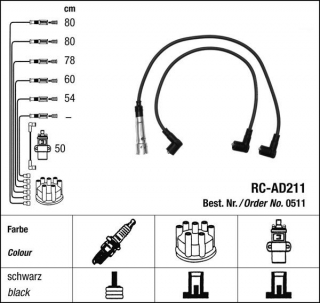 Zapalovací kabely NGK Audi 100 2.0 (01.88-11.90) RC-AD211 511 (sada)