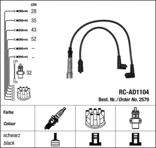 Zapalovací kabely NGK Audi 80 1.6 (05.72-12.82) RC-AD1104 2579 (sada)