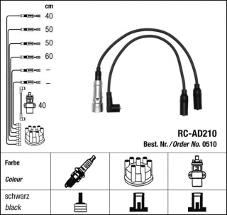 Zapalovací kabely NGK Audi 80 1.8 (09.86-07.89) RC-AD210 510 (sada)