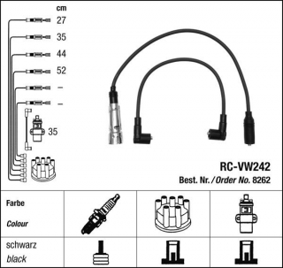 Zapalovací kabely NGK Audi 80 2.0 (09.91-07.93) RC-VW242 8262 (sada)
