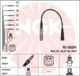 Zapalovací kabely NGK Audi 80 2.6 Quattro (08.92-07.96) RC-AD204 504 (sada)